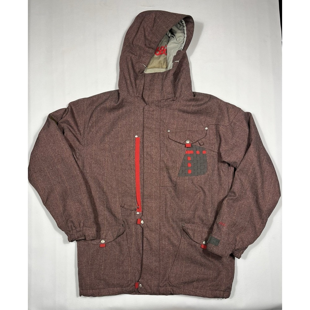 686 ACC Parka Jacket Tiger Animal Plaid Mens Large Red Winter Ski Snowboard